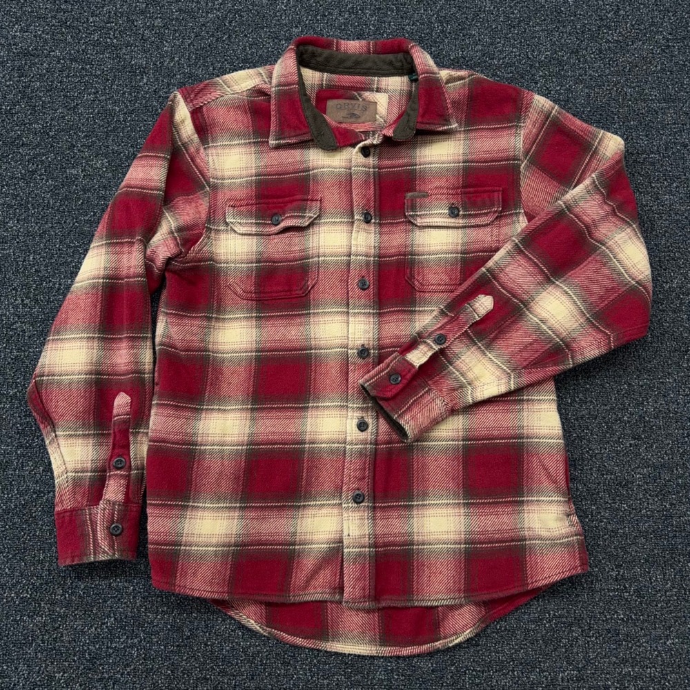 Orvis Plaid Flannel Mens Medium Red Cotton Heavyweight Classic Collection Shirt